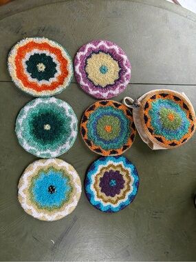 Handmade Beaded Floral Coasters - Multicolor Set
